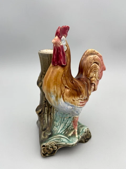 ANCIEN SALERON EN barbotine polychrome à décor de coq et poule EUR 35
