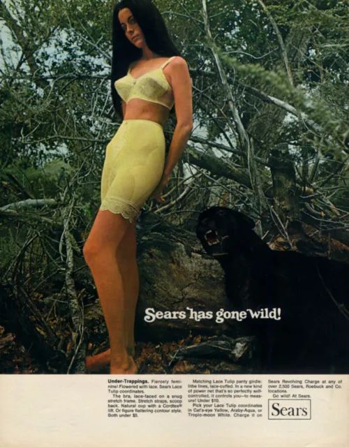 SEARS HAS GONE Wild MODEL WITH TIGER Naturalist Panty Girdle Bra 1969 Print  Ad $23.99 - PicClick