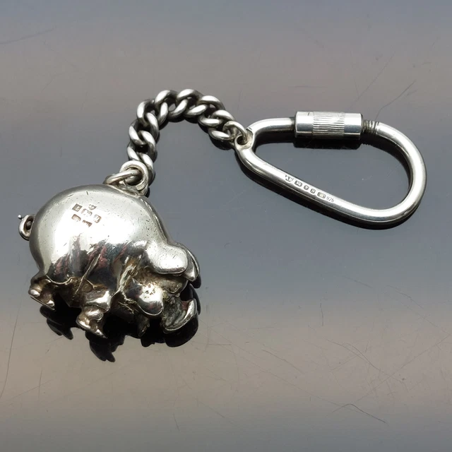 Lovely Sterling Silver Pig Fob Key Ring 1987 Ari D. Norman Vintage