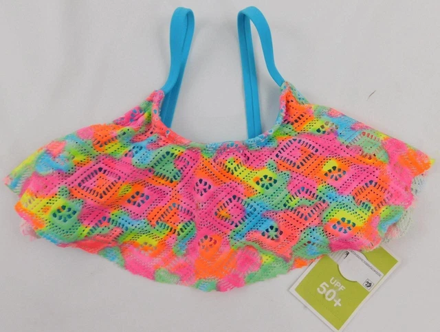Girl's Circo SwimSuit SwimWear Bikini Top New Neon Flounce Rainbow Top Sz XS