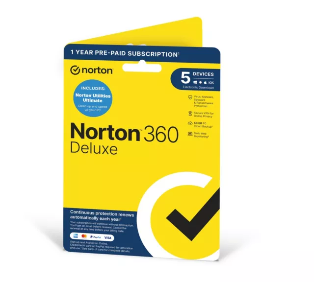 Norton 360 de Lujo Av + Utilities lo Último 2024 5 Dispositivo 1 Año Email Envío