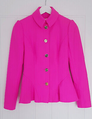 Ted Baker Bright Pink Bracti Peplum Jacket Coat Size 1 UK 8 Wool Fuchsia