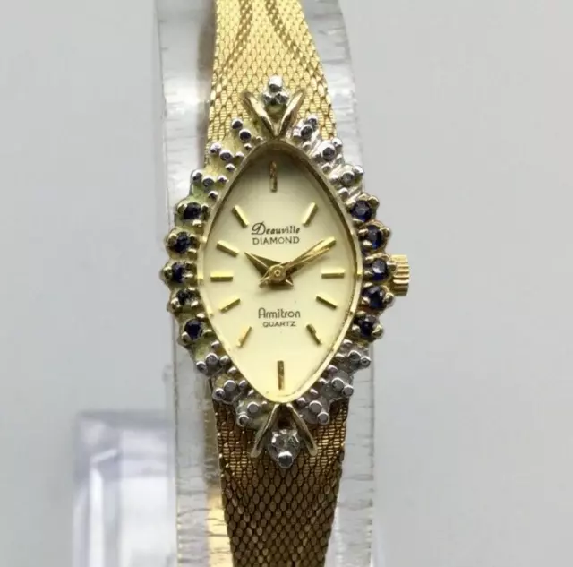 Deauville Armitron Diamond Watch Women 15mm Gold Silver Two Tone New Battery 7"