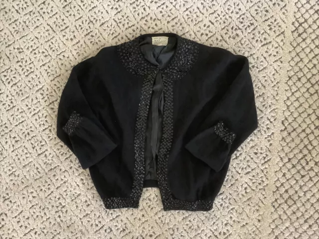 May Co. Vintage Black Beaded Sweater Cardigan Size 38 Made in Hong Kong