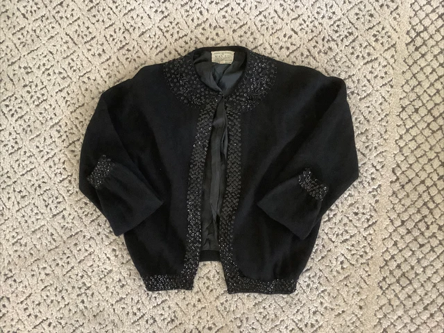 May Co. Vintage Black Beaded Sweater Cardigan Size 38 Made in Hong Kong