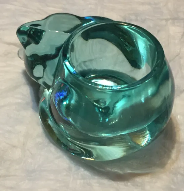 VTG Sleeping Cat GREEN VOTIVE Candle Holder Paper weight Thick GLASS