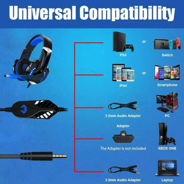 Gaming Headset USB Wired LED Headphones Stereo with Mic For PC laptop & Desktop 2