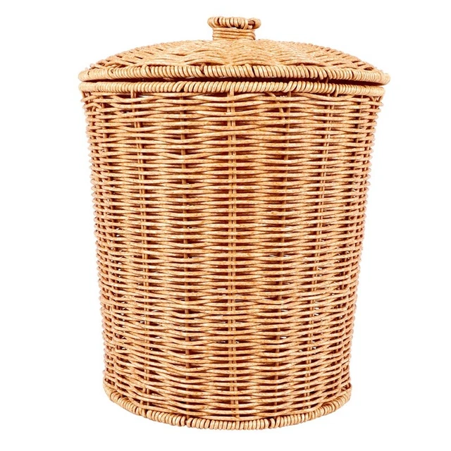 Cesto intrecciato secchio spazzatura rotondo rattan cesto rifiuti con coperchio Plantf9254