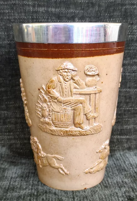 Royal Doulton Lambeth 1880 Sterling Silver  Rim Beaker.