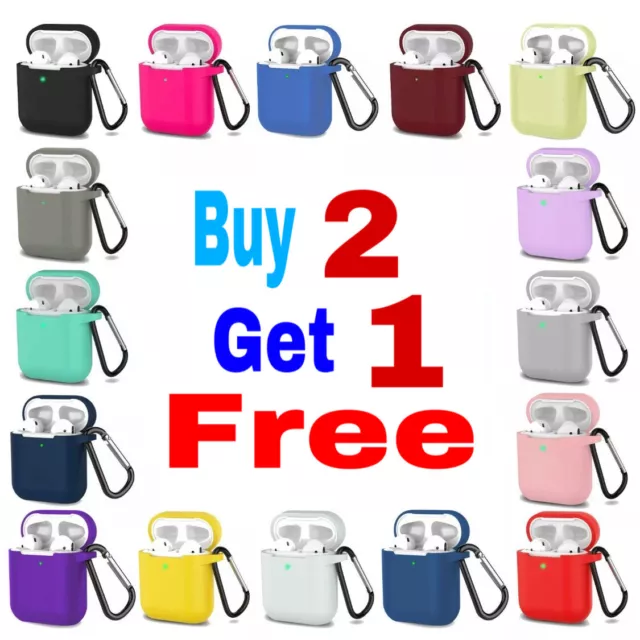 For Apple AirPods Case 1 & 2 Silicone Protector Shockproof Full Cover + Keychain