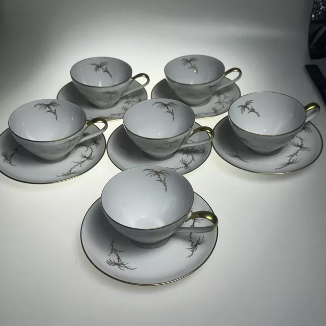 LOT OF 6 SETS--Rosenthal China GOLDEN PALM Cups & Saucers Sets