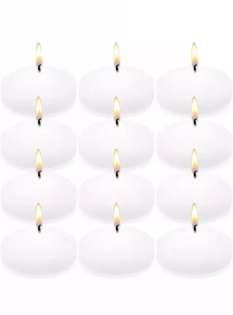10 Hour White Floating Candles Large 3" Unscented Dripless Candles 12 Pack