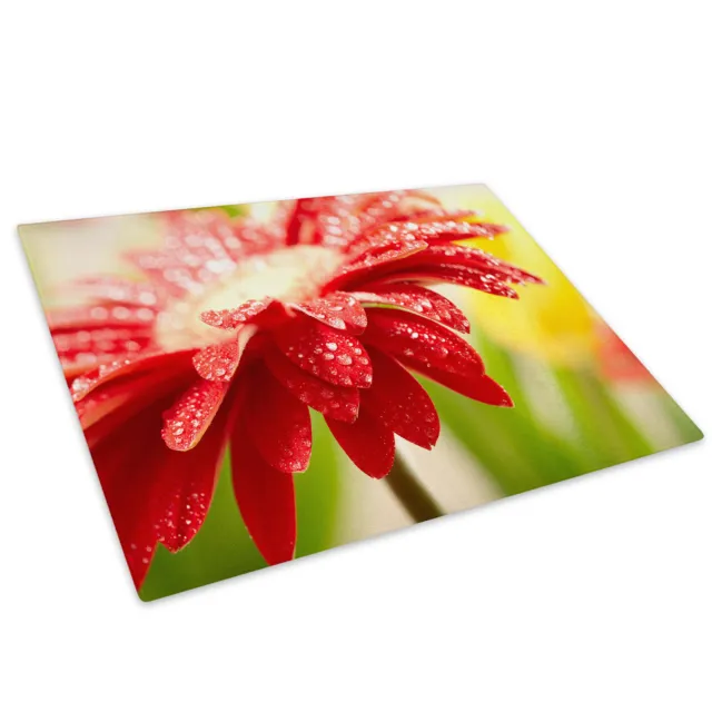 Red Flower Rain Drops Glass Chopping Board Kitchen Worktop Saver