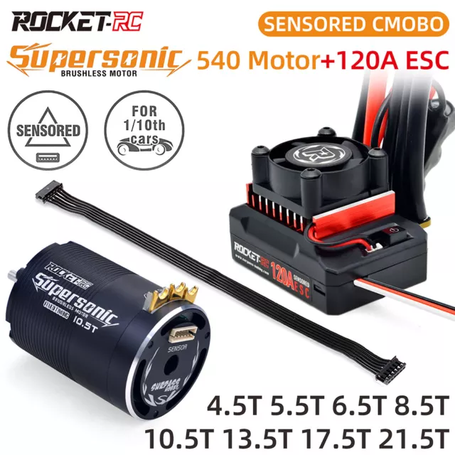 Rocket-RC 540 Sensored Brushless Motor + 120A ESC Combo for RC 1/10 Buggy Car