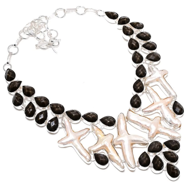 Biwa Perle, Topas Edelstein 925 Sterlingsilber Schmuck Halskette 18 Zoll Ostern R930