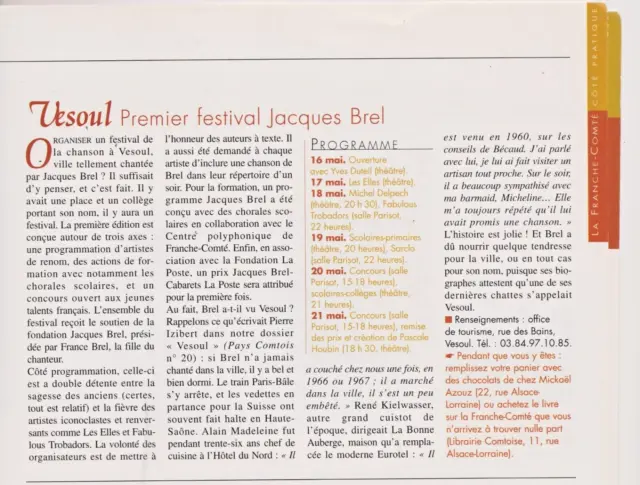 VESOUL -1er  FESTIVAL DE MUSIQUE JACQUES  BREL  - 2000