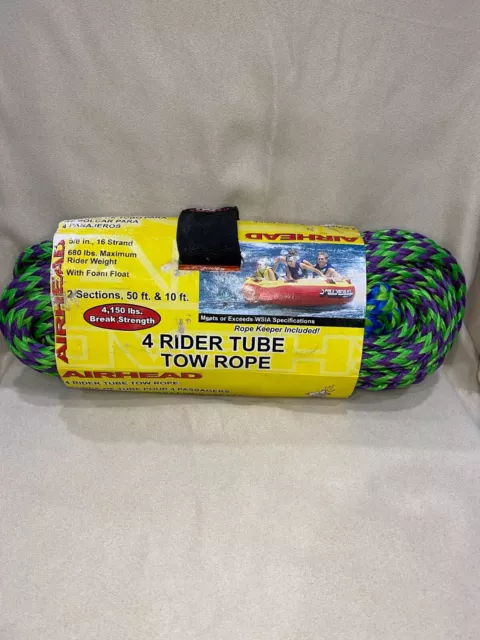 Airhead 4 Rider Tube Tow Rope 2 Section 50' & 10' 5/8 in 16 Strand AHTR-42 NEW