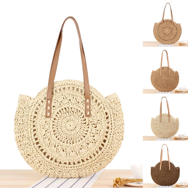 Hollow Out Braided Vacation Casual Bag Beach Tote Straw Large Capacity Pocket