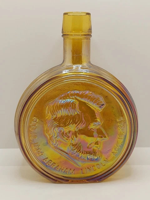 8" Vintage Wheaton Iridescent Yellow Glass US President Decanter Abraham Lincoln