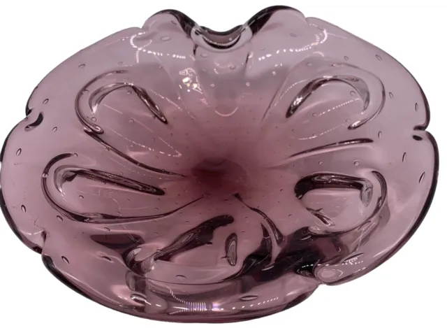 Murano Art Glass Purple Amethyst Bullicante Controlled Bubbles Ashtray Bowl