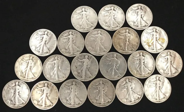 Walking Liberty Half Dollars 1945-S Full Roll (20 Coins) Nice w/Readable Dates