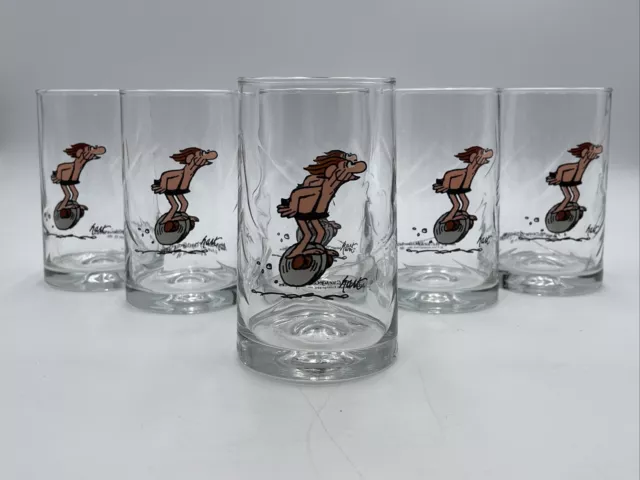 BC Ice Age Comic Glass Tumbler Arby's 1981 Johnny Hart Caveman Set Of 6
