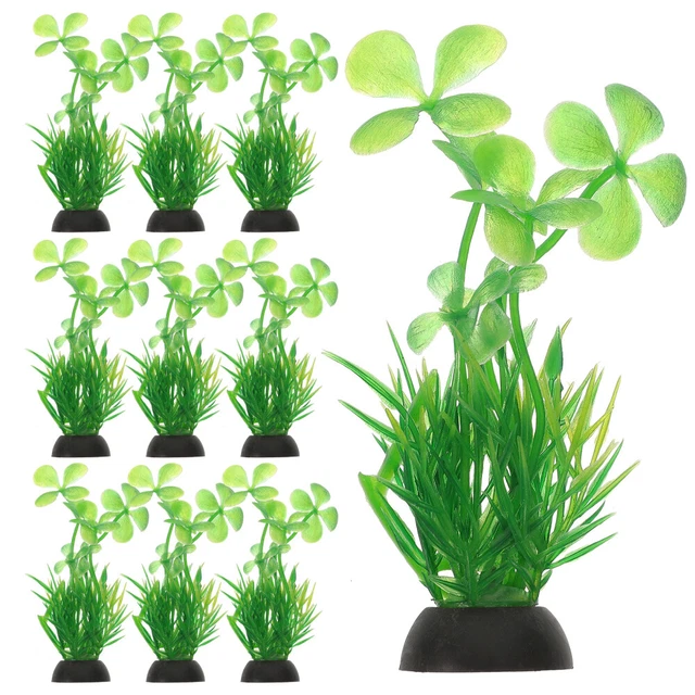 Decorazioni Acquario - 10 Piante Artificiali Verdi In Plastica, Con Piedistallo, Per Acquario Dolce E Salato - Foto 7