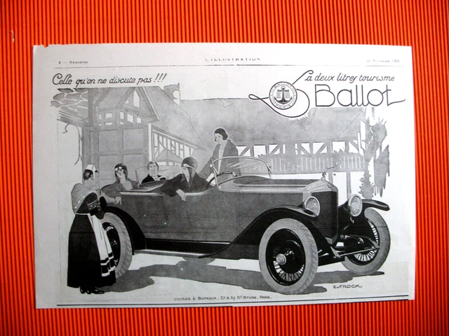 Publicite De Presse Ballot Automobile Tourisme Illustration Frock Ad 1924