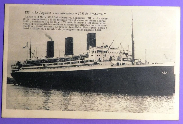 Le Havre - Le paquebot La Touraine à travers l'atlantique - Carte