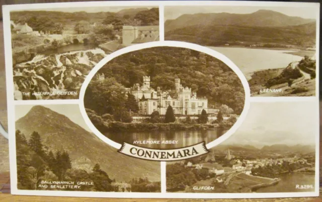 Irish RPPC CONNEMARA Multiview Postcard Ireland Valentine Éire Real Photo Sepia