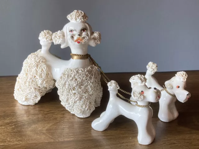 Set 3 Vintage MCM VICTORIA Spaghetti Poodles Figurines 50's Ceramic Dog Noodles