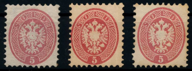 LOMBARDEI-VENETIEN 1864 3Stk.Marke! 5sld. VERSCHIEDENE FARBTÖNE! * OG