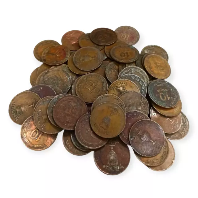 Lot of 100 Coins - 10 PRUTA 1949 - Israel Coin Bronze Israeli Prutah KM#11