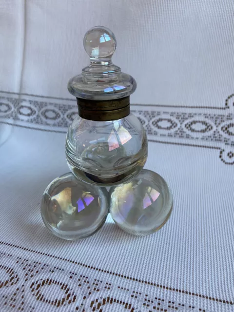 Antique Harrach Inkwell 19th Century Bohemian Soap Bubble Glass Ball Iridescent