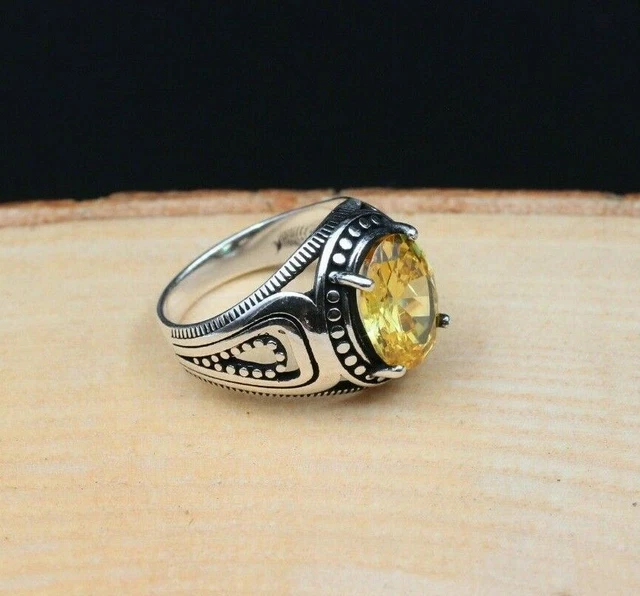 Bague pour homme citrine faite à la main en argent sterling 925 avec...