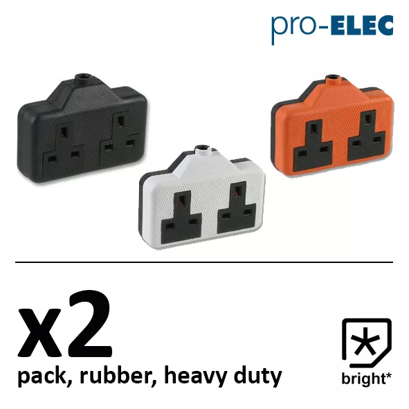 2 x 13 Amp 2 Gang Pro Elec Rubber Socket 13A Extension Mains Electric Trailing