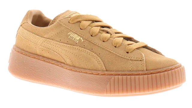 Puma Boys Trainers Junior Suede Platform SD PS Leather Lace Up sand UK Size