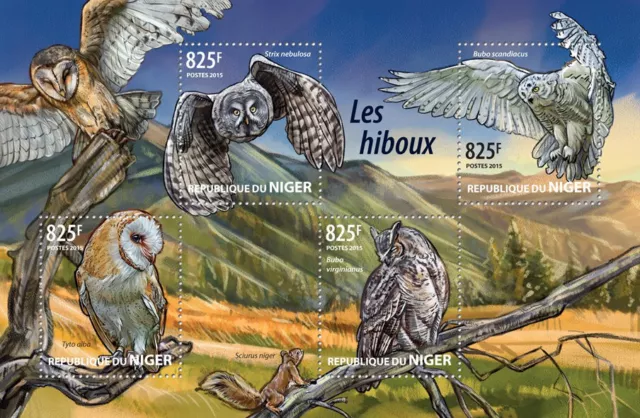 Birds of Prey on Stamps Niger 2015 MNH Owls Great Grey Barn Owl 4v M/S