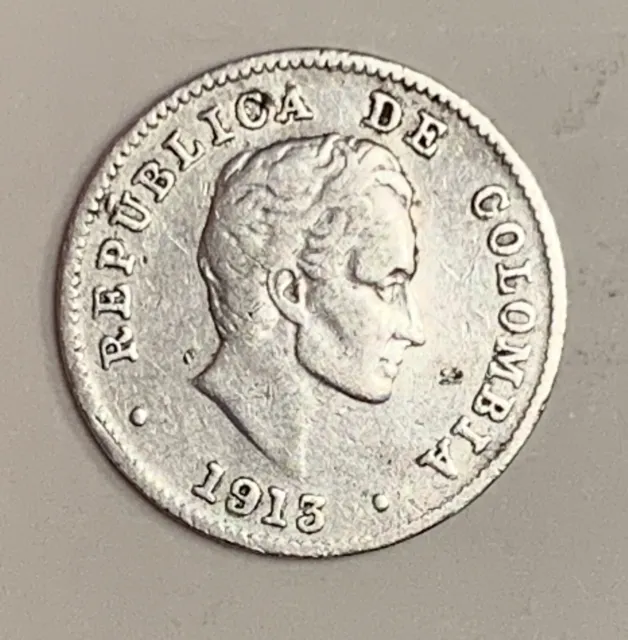 1913 10 Centavos COLOMBIA - NICE SILVER COIN! MUST LOOK!  [FC4]