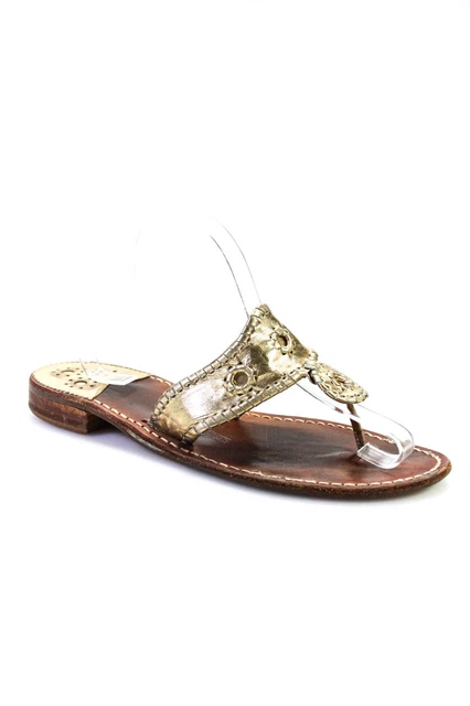 Calypso By Jack Rogers Womens Leather Woven T-Strap Sandals Gold Size 11M
