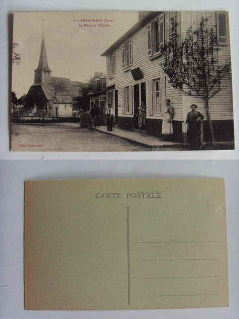 CPA St SYMPHOTIEN La Place et L'Eglise Eure(27) Photo Animée Années 1900