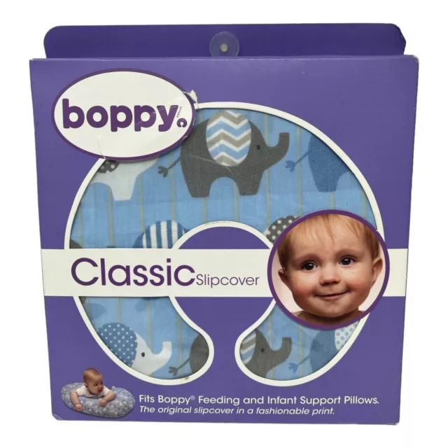 Boppy Classic Slipcover Feeding & Infant Support Pillow Cover Blue Elephant NIB