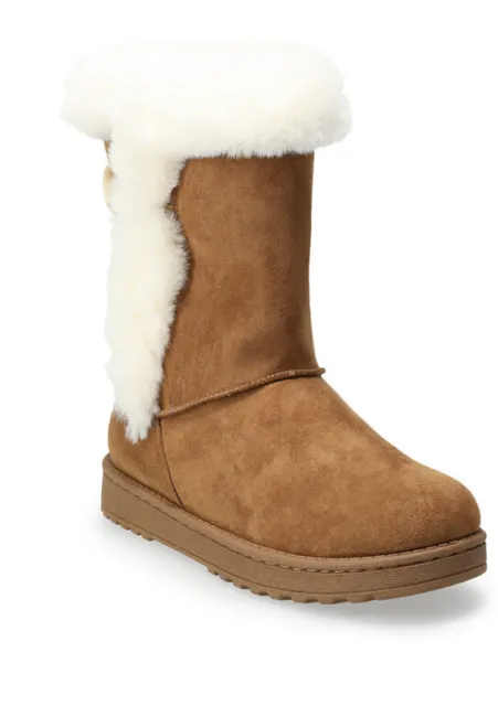 SO Abigail Women's Faux-Fur Winter Boots, Chestnut SZ 7.5