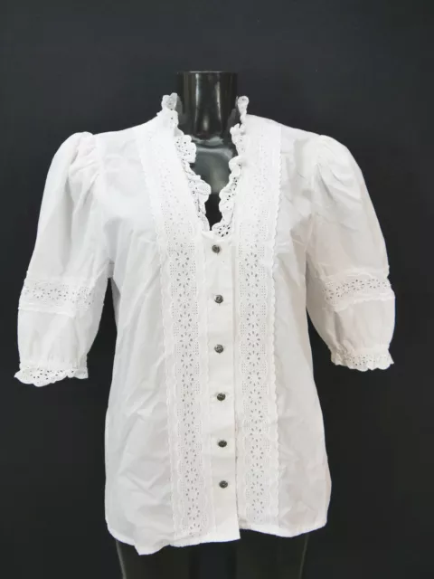 Gr.42 Trachtenbluse weiß Bluse für Dirndl Baumwollmischung mit Spitze TB9451