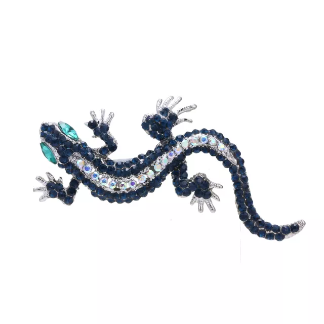 Salamander Brosche Silber Strass Blau