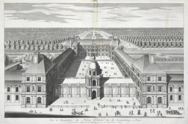 Paris Palais Du Luxembourg Original Gravure sur Cuivre Aveline 1740