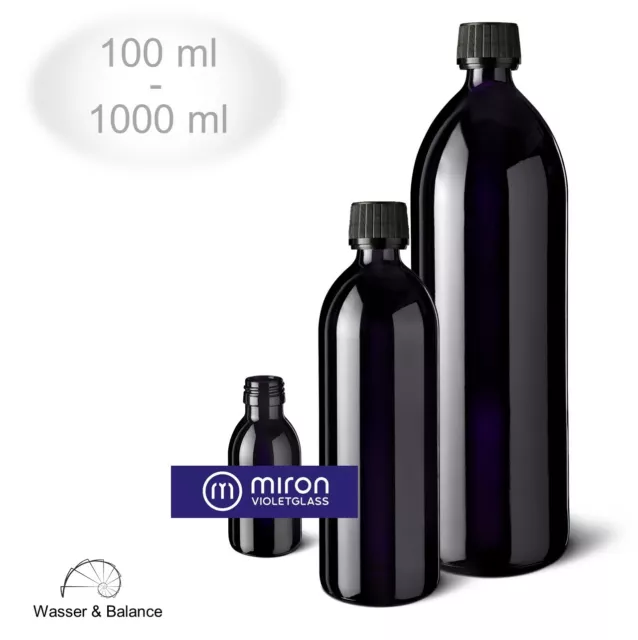 Miron Violettglas Wasserflaschen mit 100, 250, 500, 1000 ml - Mironglas