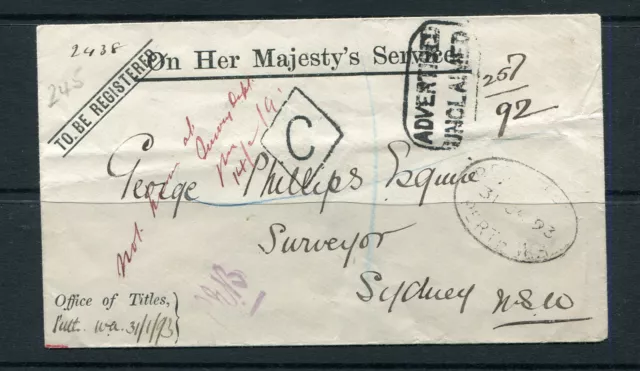 Western Australia 1893 Ohms Registered Cover From Perth  To Sydney .Very Fine
