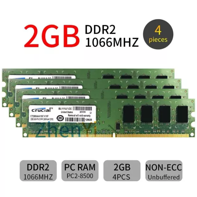 8GB 4x2GB DDR2 PC2-8500U 1066MHz 240Pin 1.8V Desktop Computer RAM Für Crucial DE