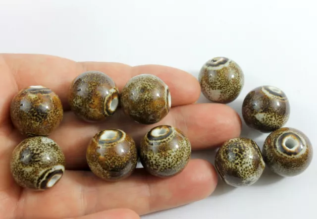 Ceramic Glazed 18mm Beads - Large hand made Stoneware brown speckle jewellery